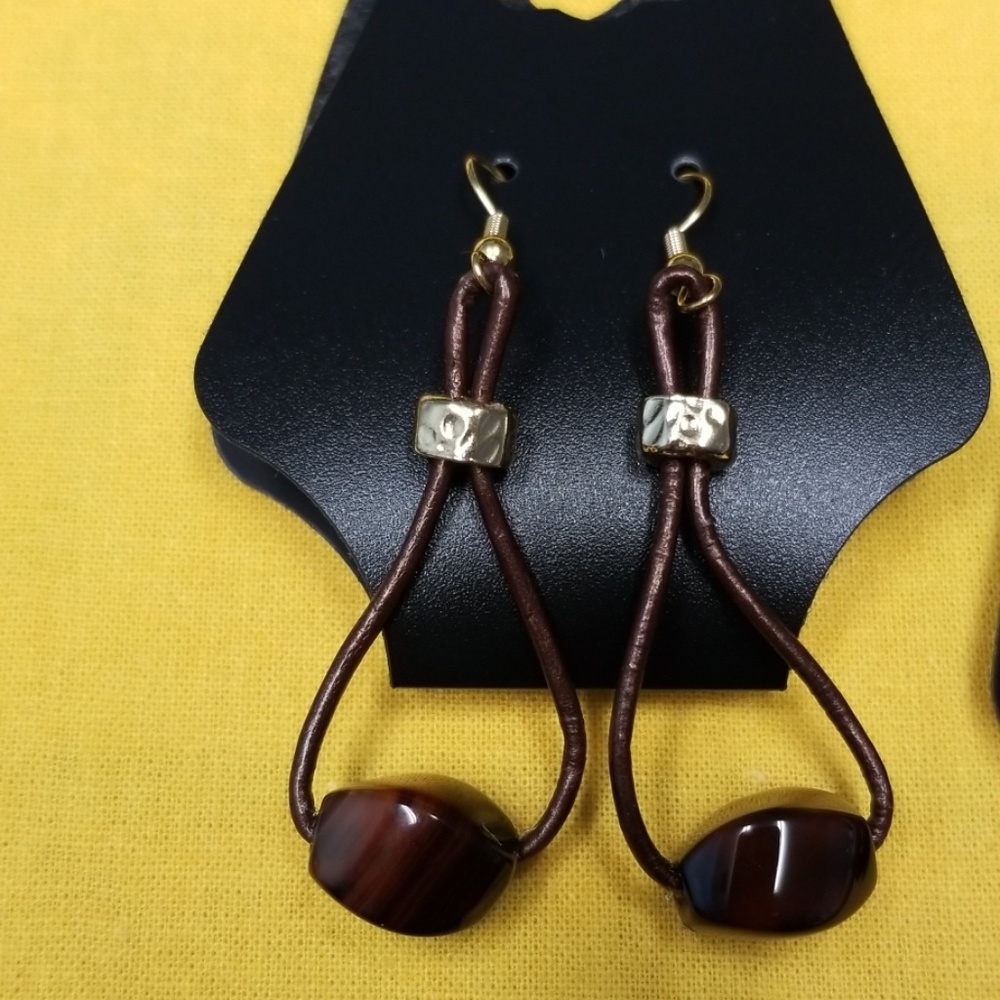 Leather and Gold Color Earrings!